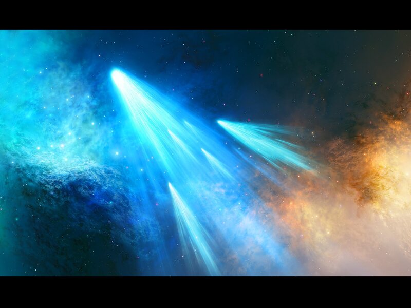 Blue Light Beams in Space — Dramatic