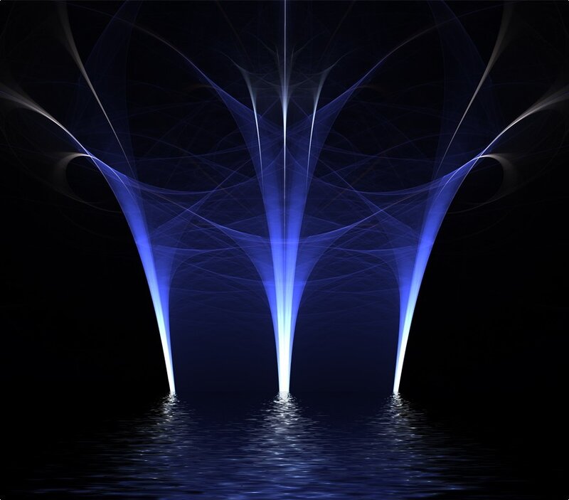 blue light beams on water