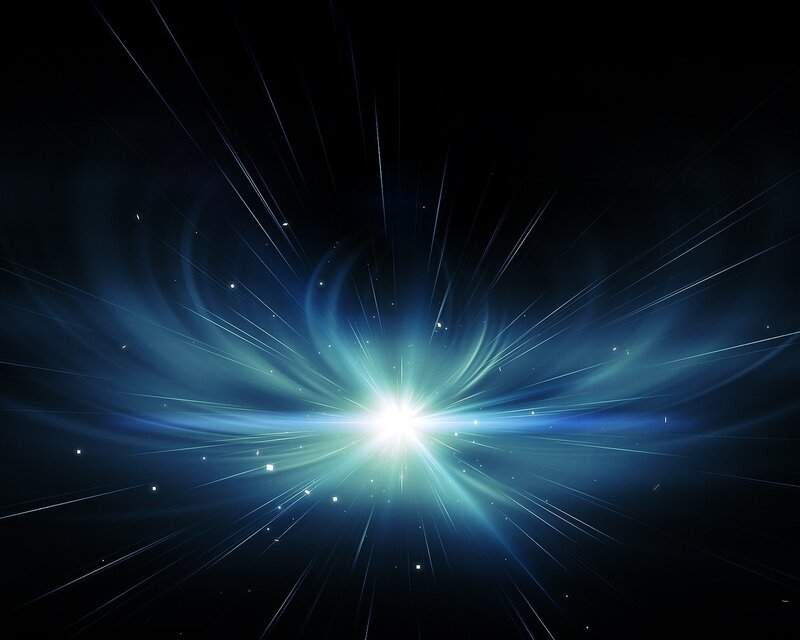 Blue Light Burst — Dramatic, Digital Art, Light Rays, Stars