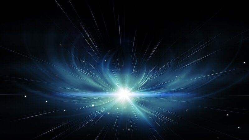 Blue Light Explosion — Dramatic, Digital Art, Light Rays, Stars, Darkness, Black