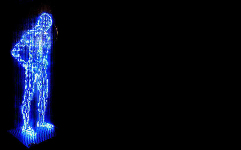 Blue light figure sculpture