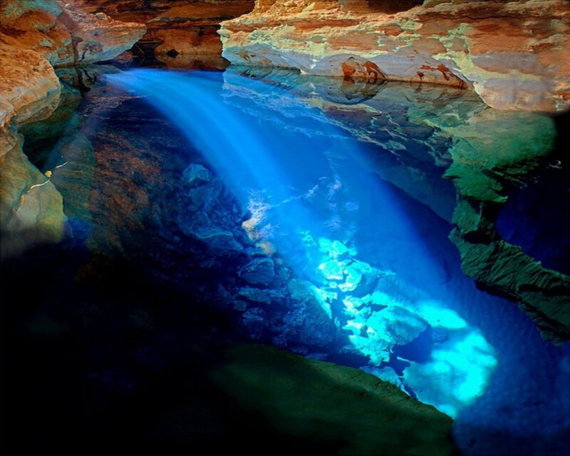 Blue light in a cave