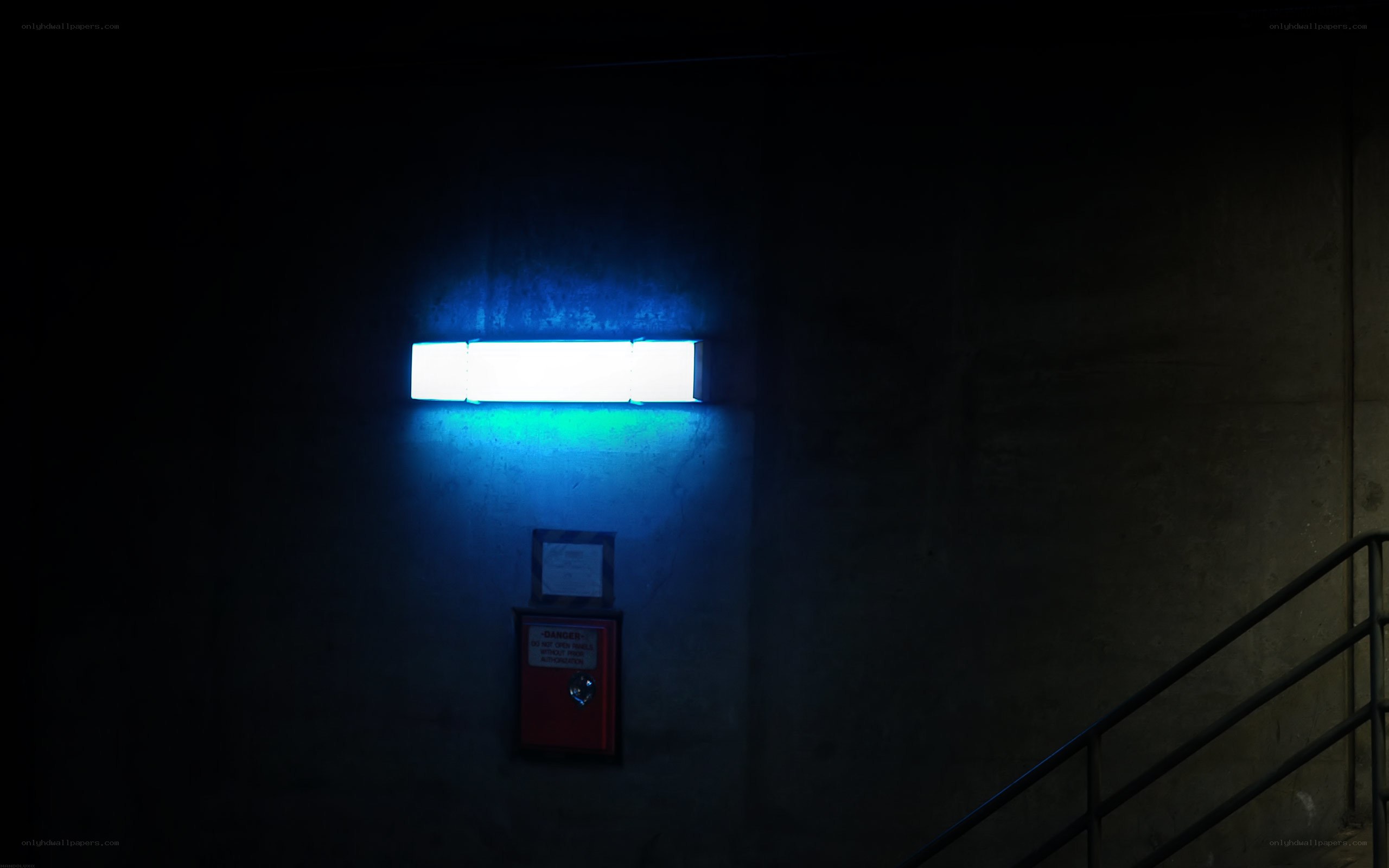 Blue light in a dark hallway