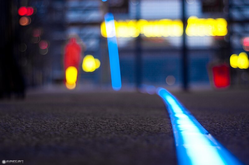 blue light line on pavement