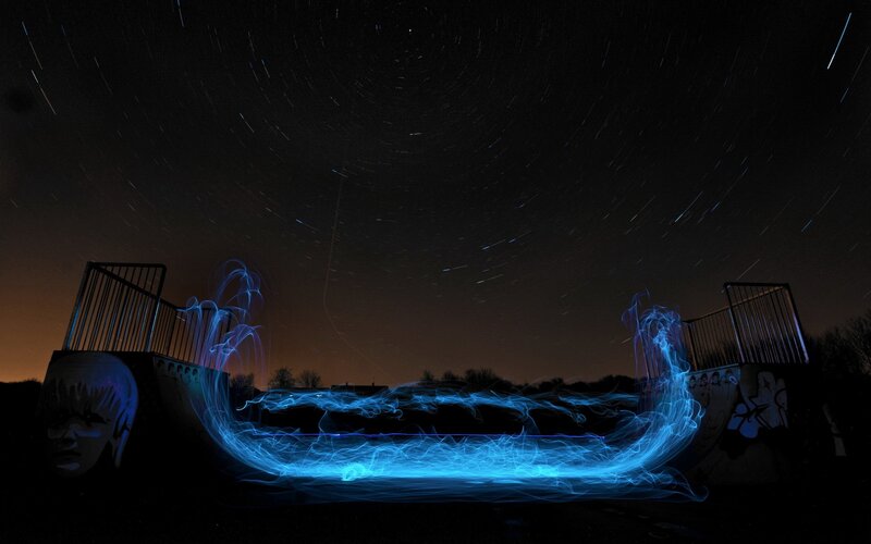 Blue light painting at skatepark