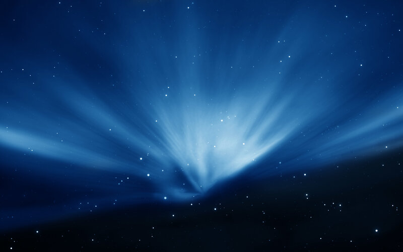 Blue Light Rays in Space — Serene, Night, Digital Art, Stars, Light Beams, White