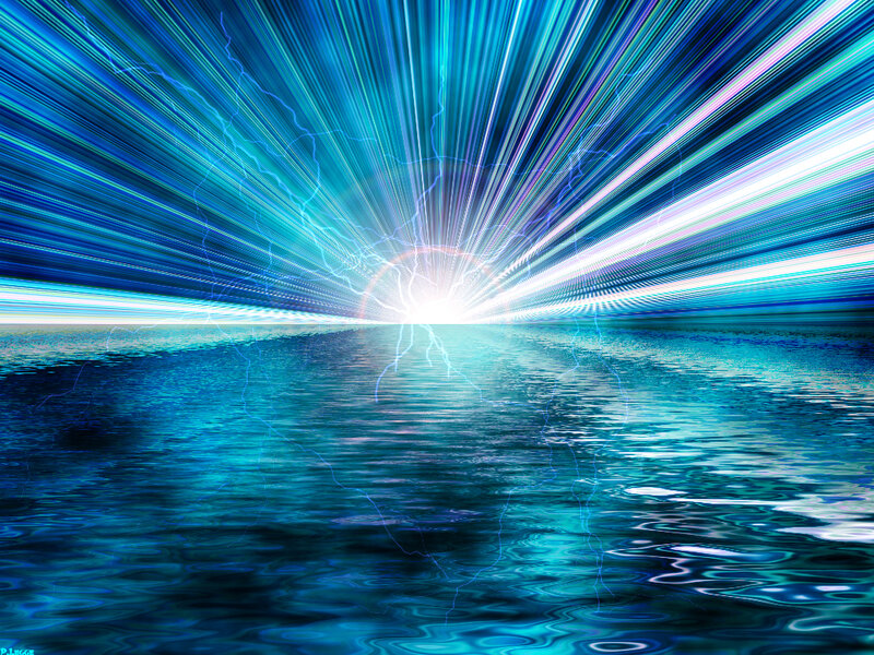 Blue Light Rays over Water — Dramatic