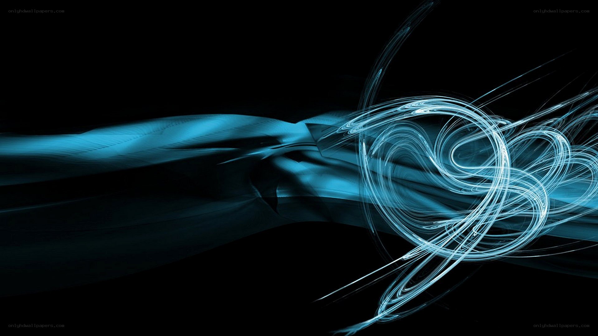 blue light swirls on black