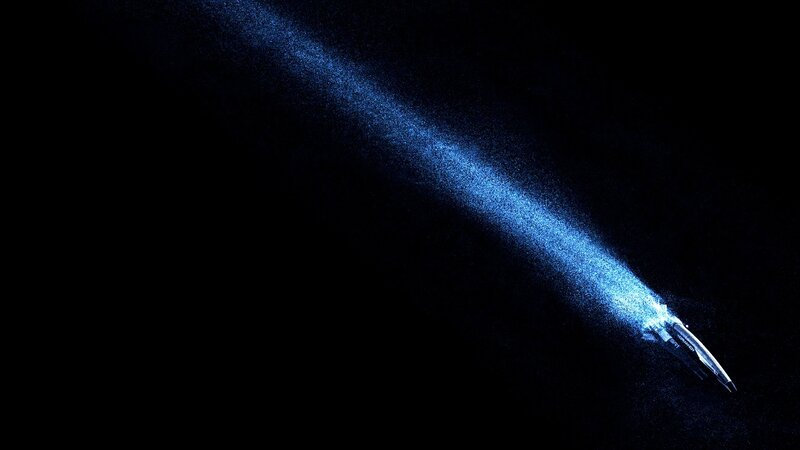 blue light trail in space