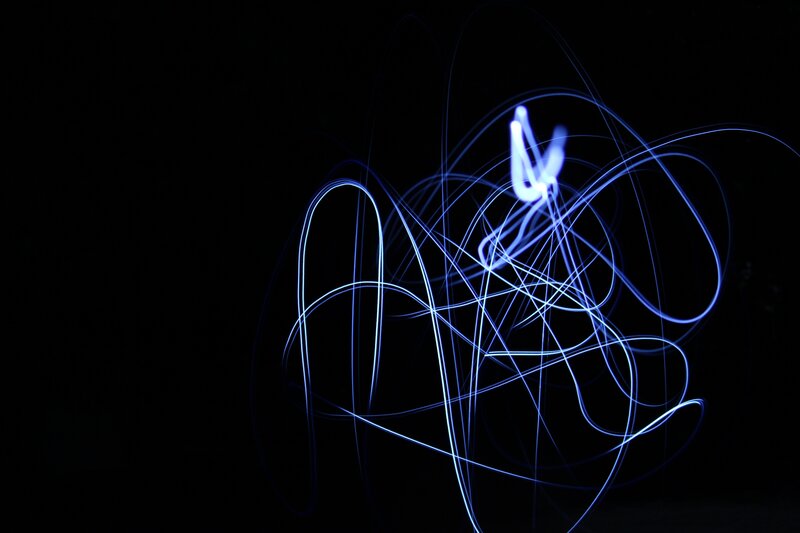 Blue Light Trails — Dynamic, Night, Abstract, Darkness, Lines, Black