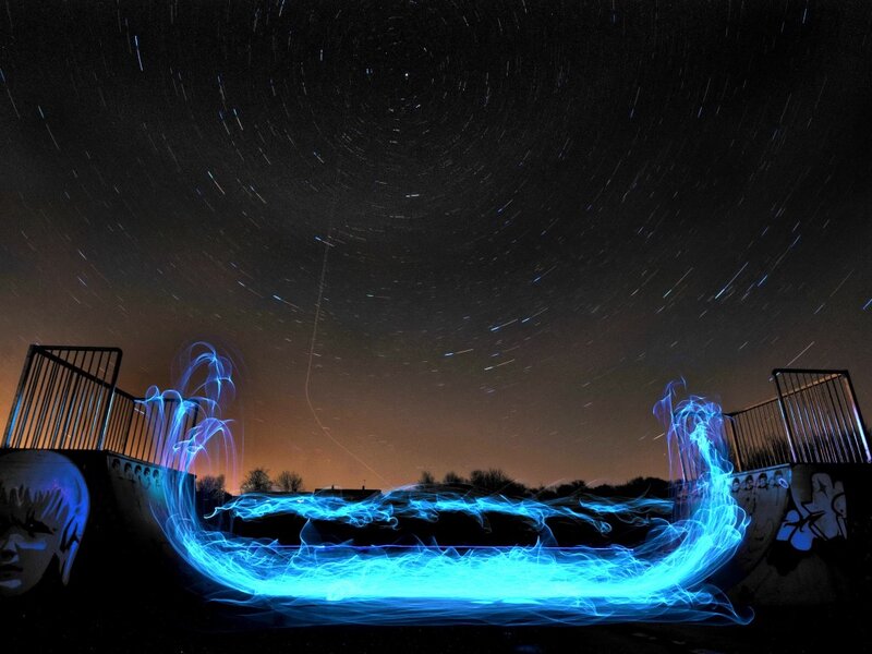 Blue Light Trails in Skatepark