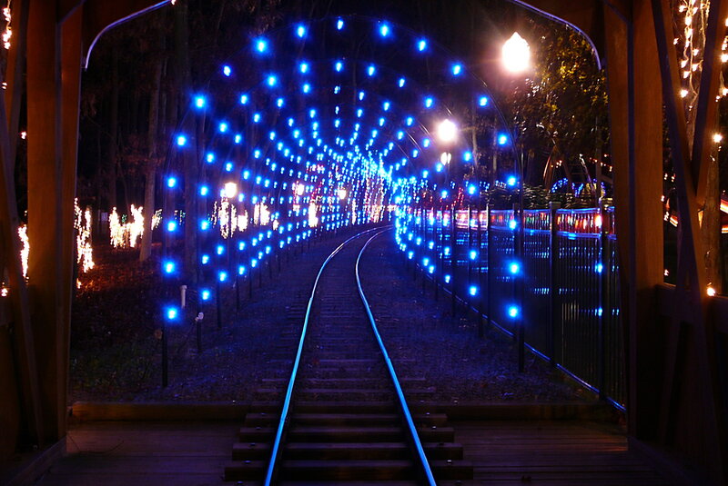 blue light tunnel at night