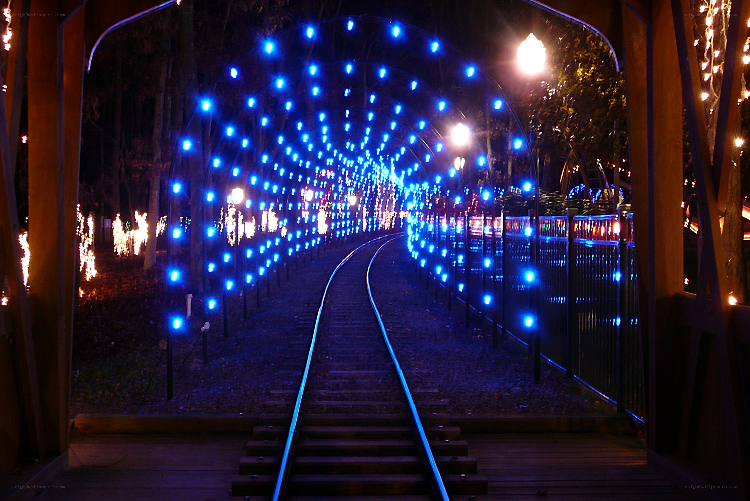 blue light tunnel at night
