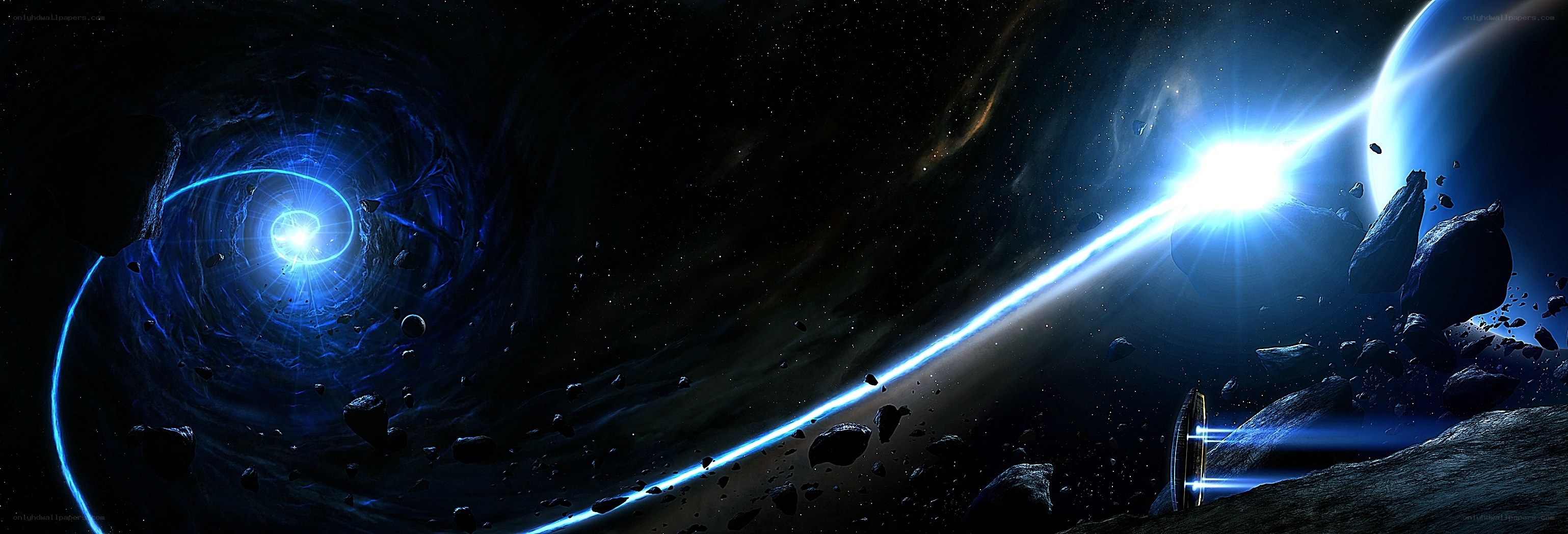 blue light tunnel in space