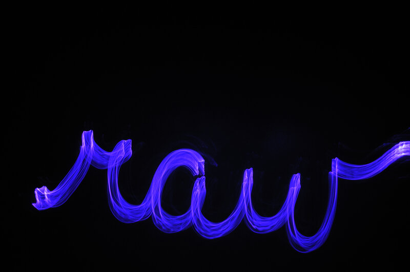 blue light writing on black