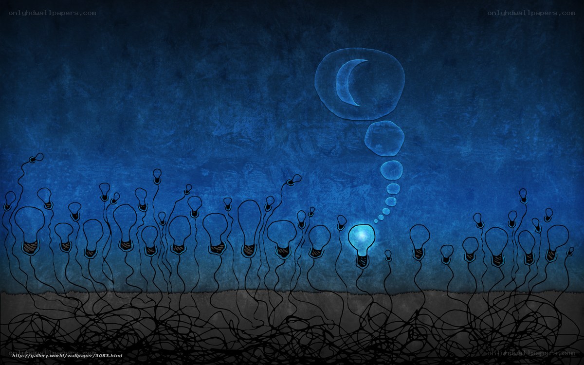 Blue lightbulb thought bubble