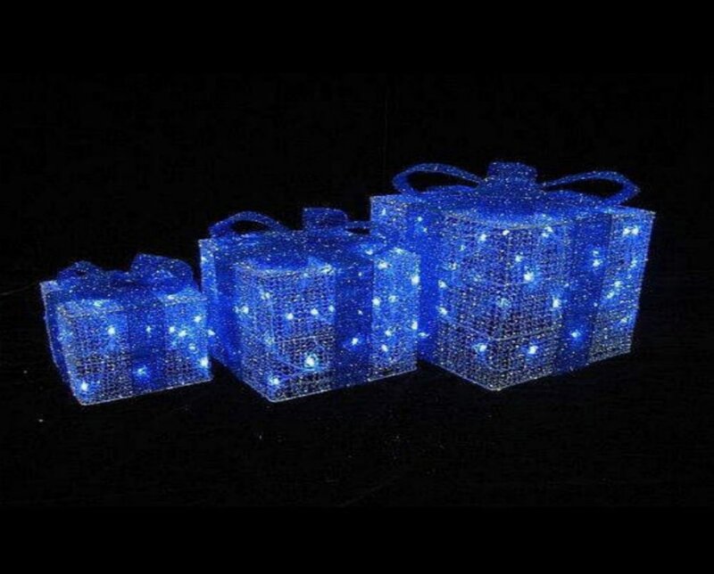 blue lighted gift boxes