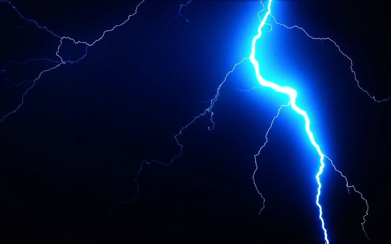Blue Lightning Bolt — Dramatic, Night, Digital Art