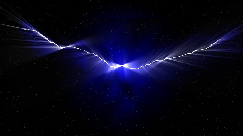 Blue Lightning in Space — Dramatic, Night
