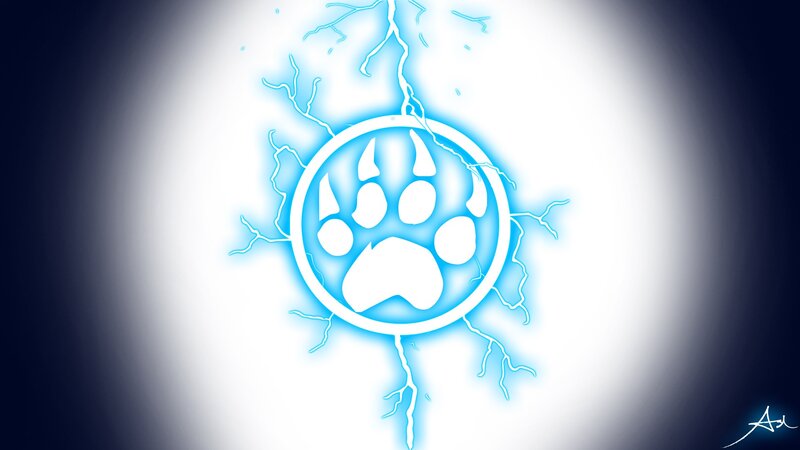 blue lightning paw print symbol