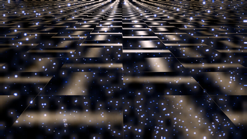 Blue Lights on Grid Floor