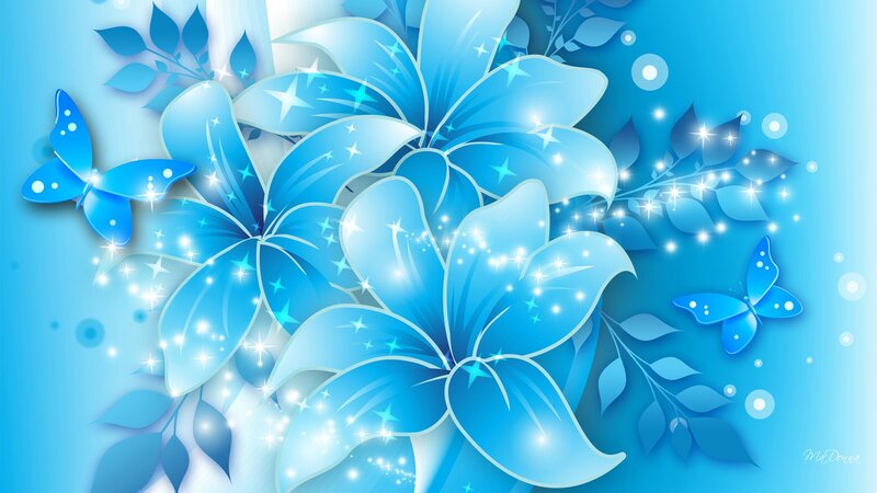 Blue Lilies and Butterflies — Serene