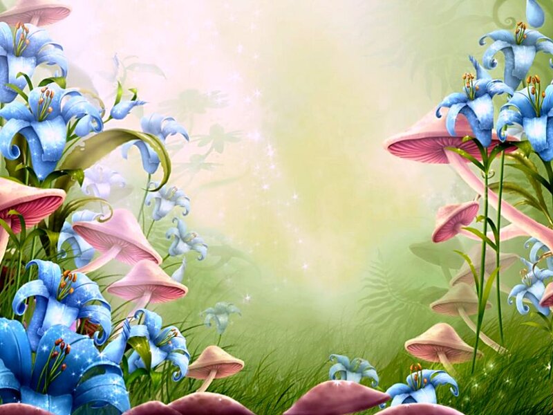 Blue Lilies and Mushrooms