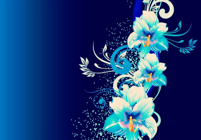 Blue Lilies and Swirls