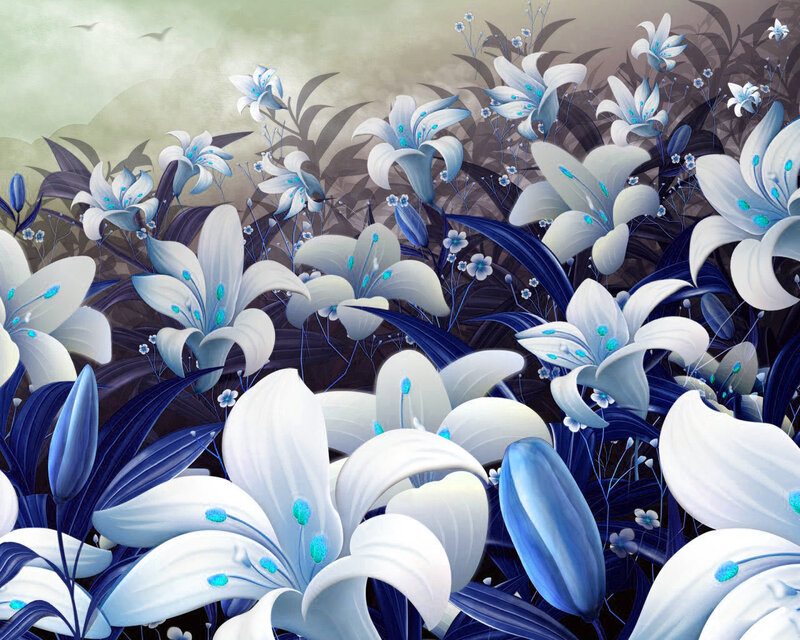 blue lilies in a field