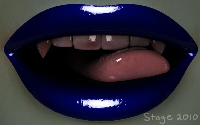 blue lips with fangs