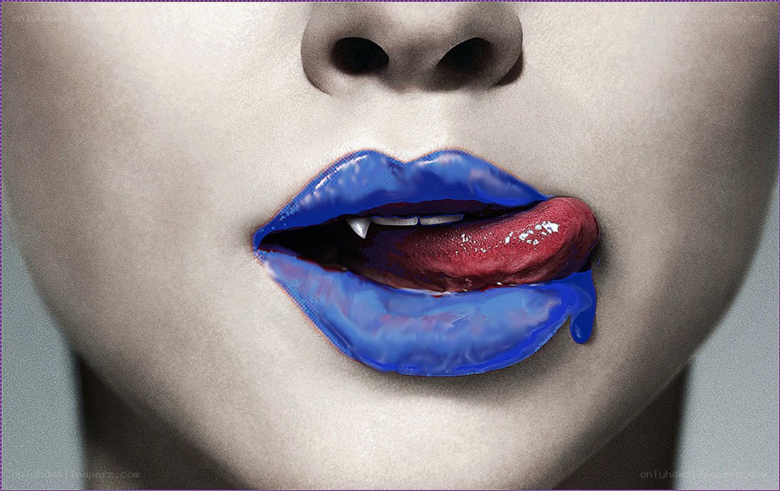 blue lips with fangs