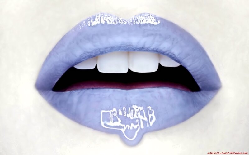blue lips with white design