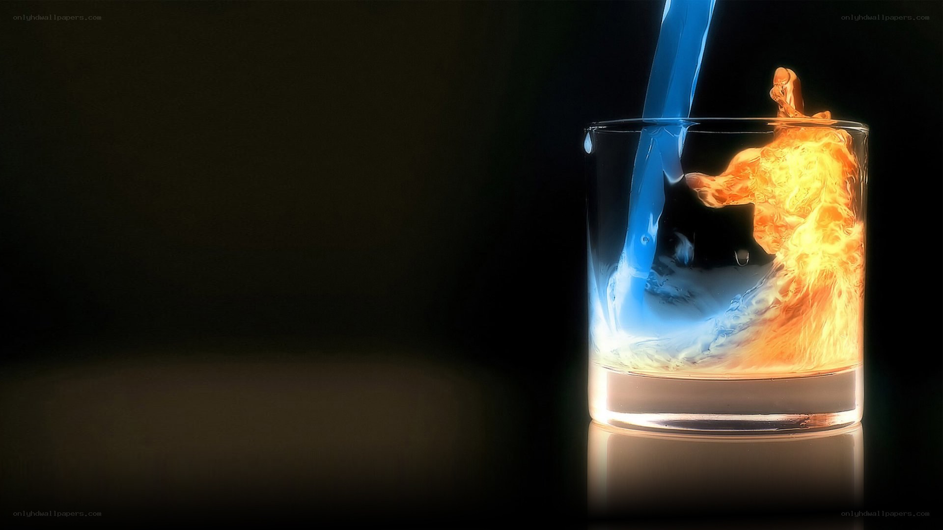 blue liquid and fire in glass
