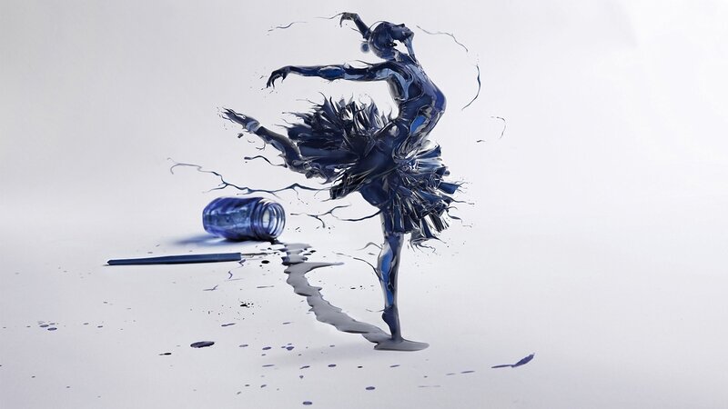 Blue Liquid Ballerina — Dramatic, Digital Art, Paintbrush