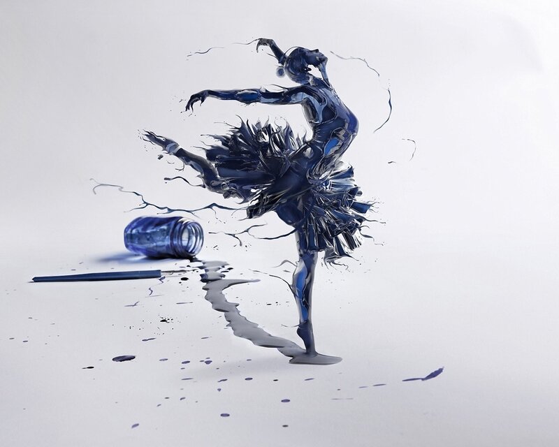 Blue Liquid Ballerina — Dramatic, Digital Art