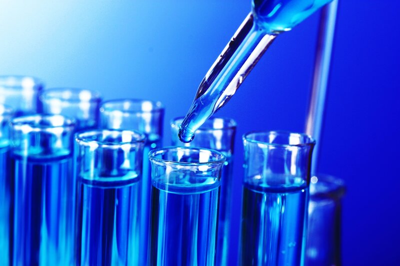 Blue liquid in test tubes