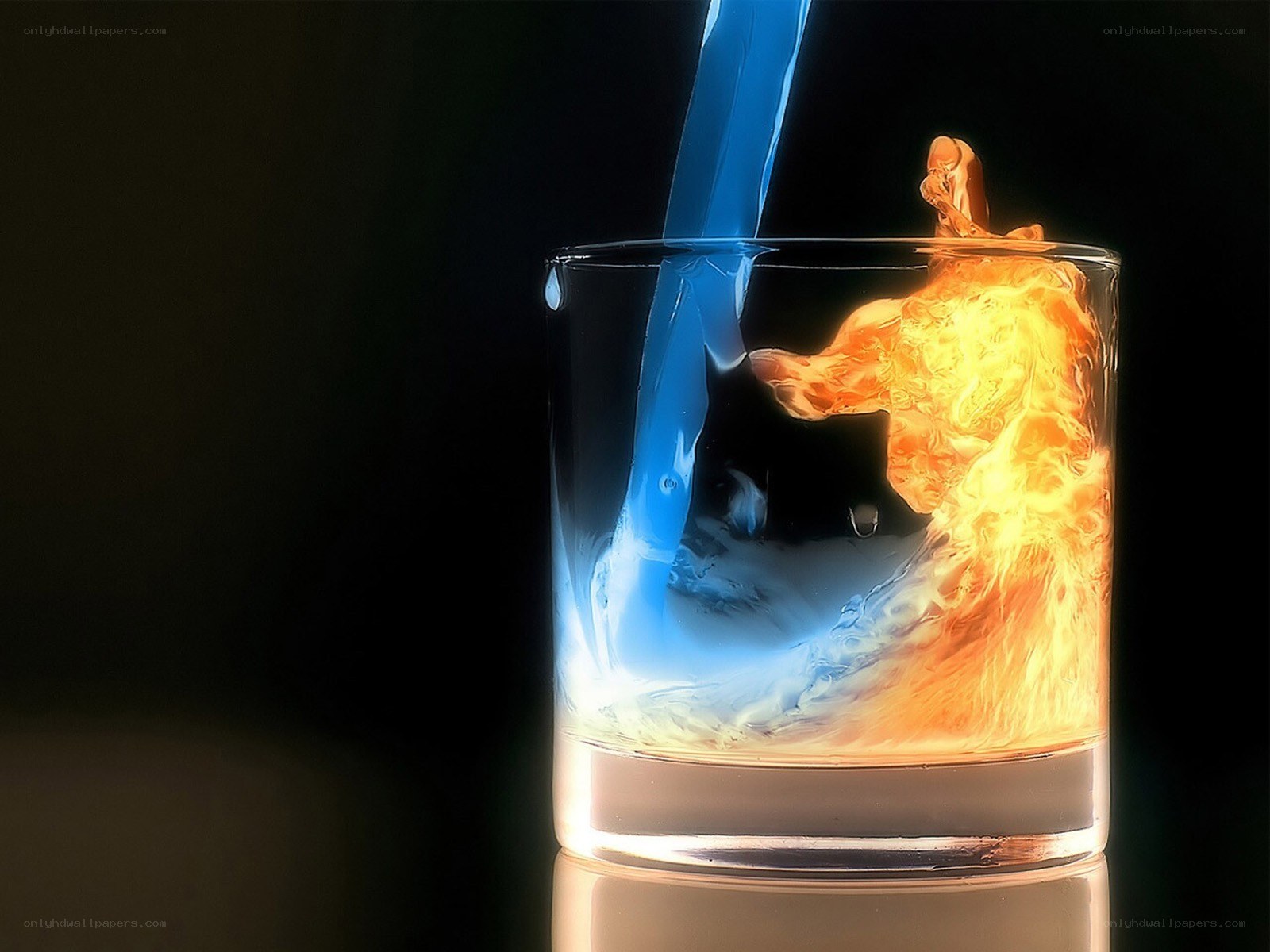 Blue liquid pouring into glass
