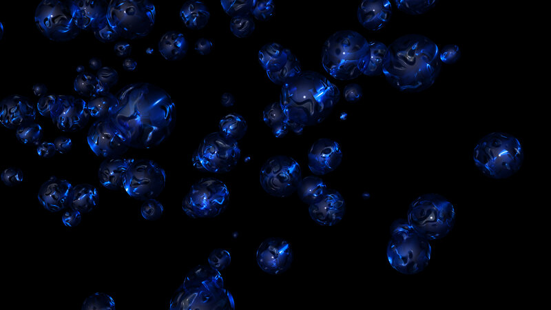 blue liquid spheres floating