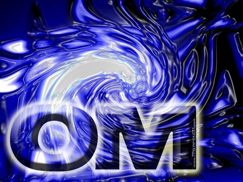 blue liquid swirl with OM text