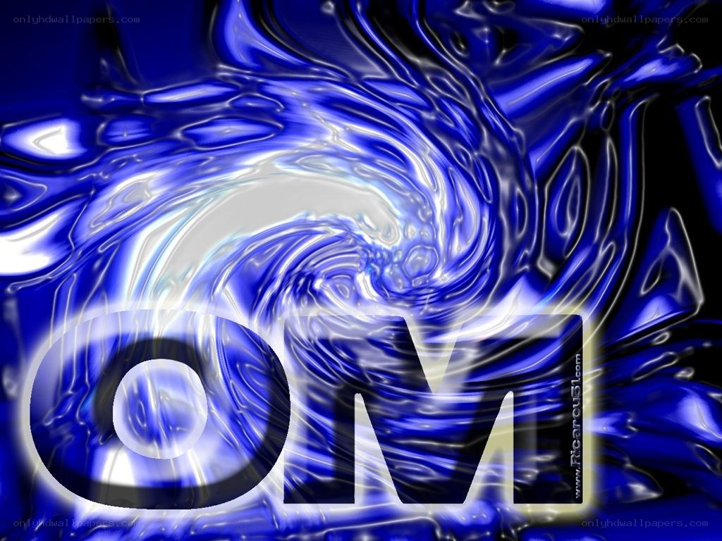 blue liquid swirl with OM text