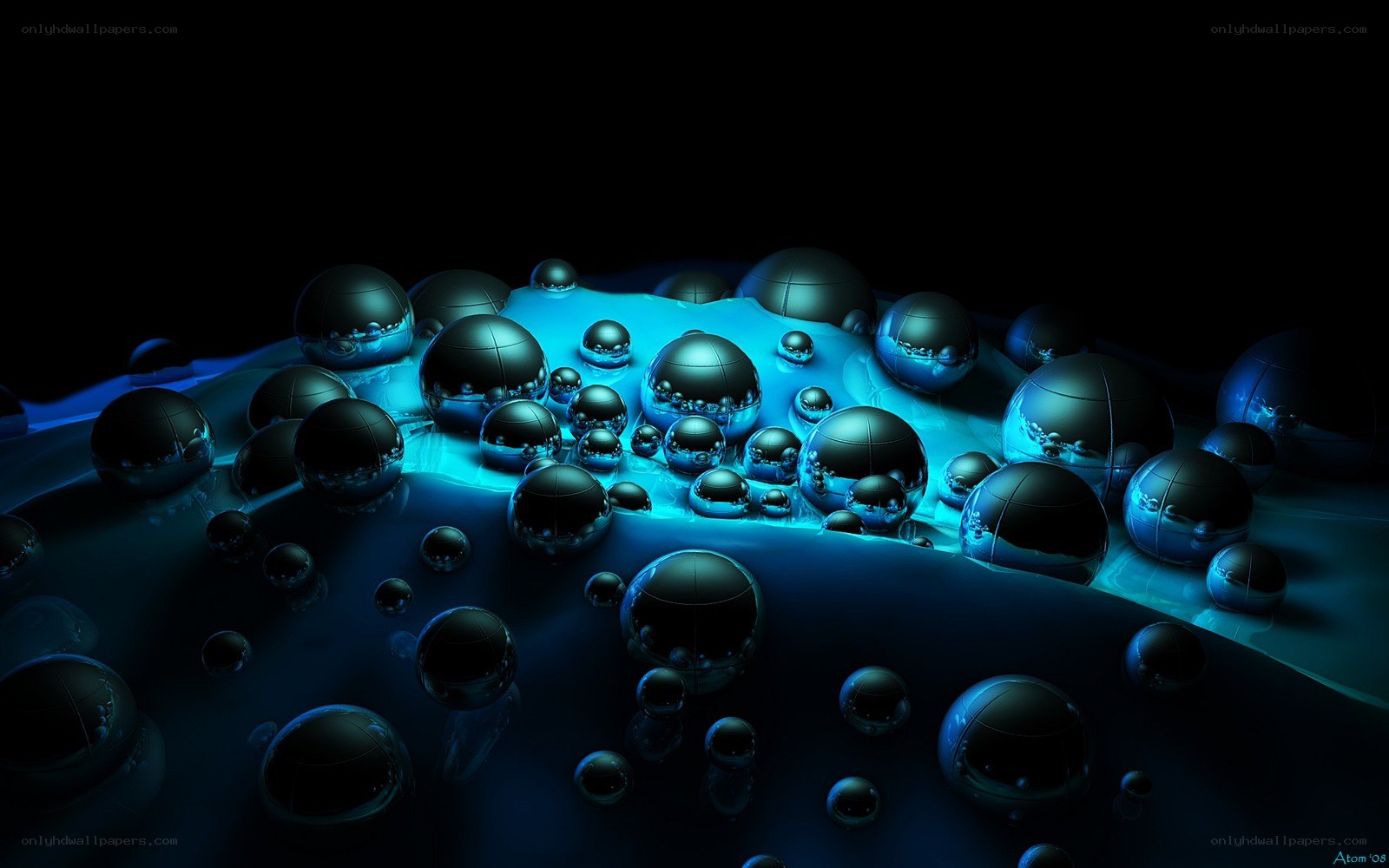 Blue liquid with metallic spheres