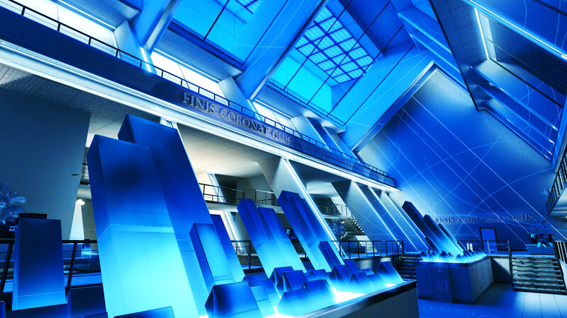 Blue-lit Architectural Interior