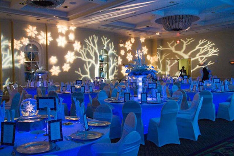 Blue-lit Banquet Hall