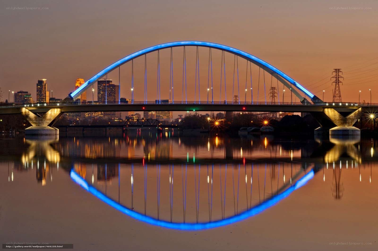 Blue-lit bridge at dusk