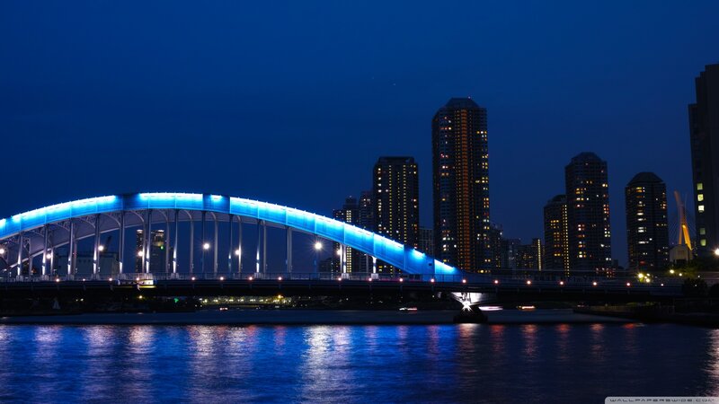 Blue-lit Bridge at Night — Blue, Serene