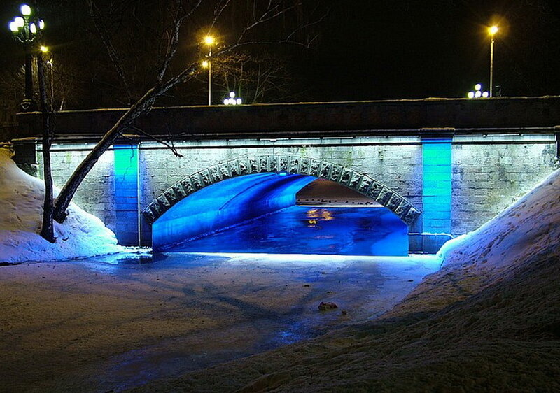 Blue-lit Bridge at Night — Blue