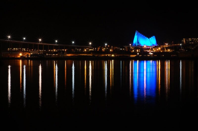 Blue-lit Building at Night — Blue