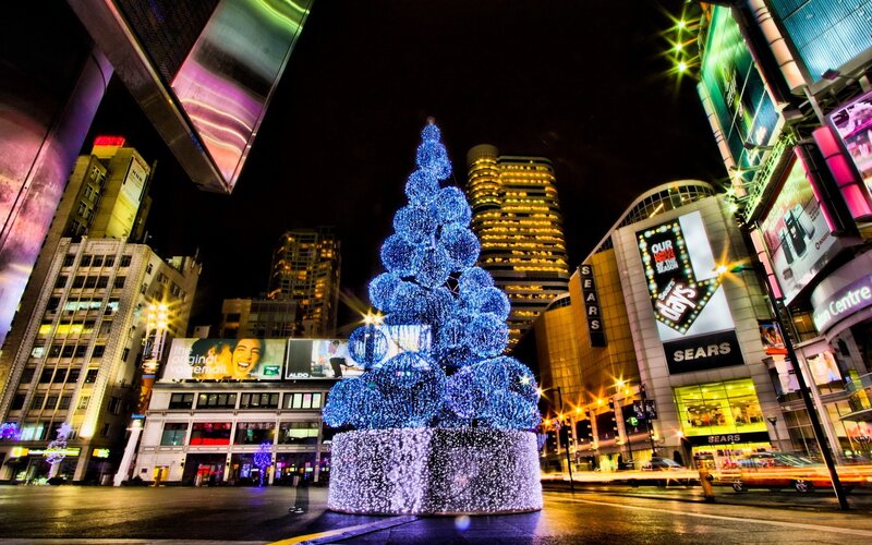 Blue-lit Christmas Tree — Blue, Dramatic, Night