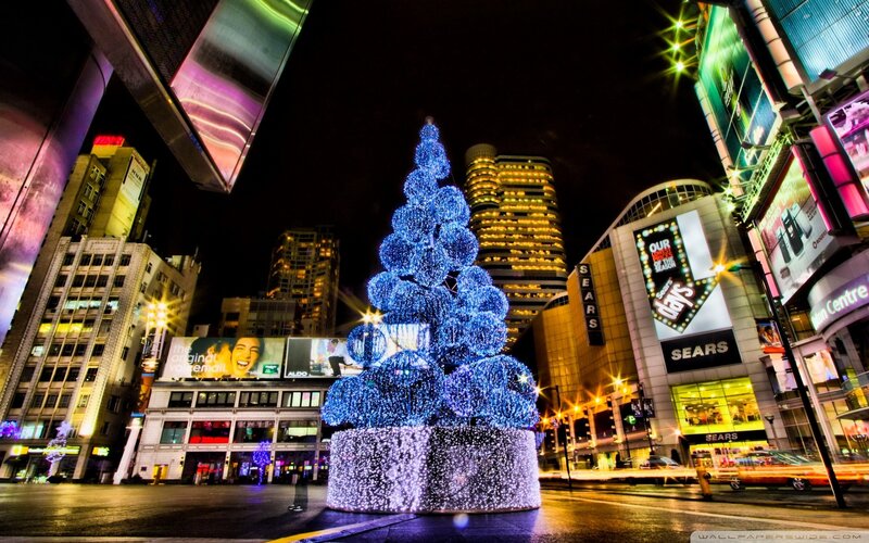 Blue-lit Christmas Tree — Blue, Dramatic