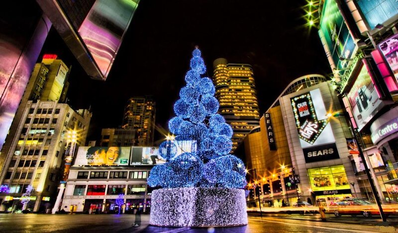 Blue-lit Christmas Tree — Blue, Festive, Night